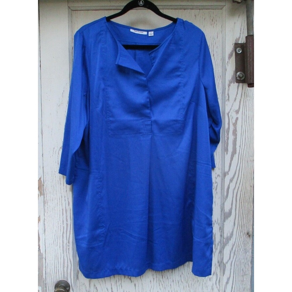 Joan Rivers Tunic Top Womens Size 1X Royal Blue Button Detail Pockets 3/4 Sleeve